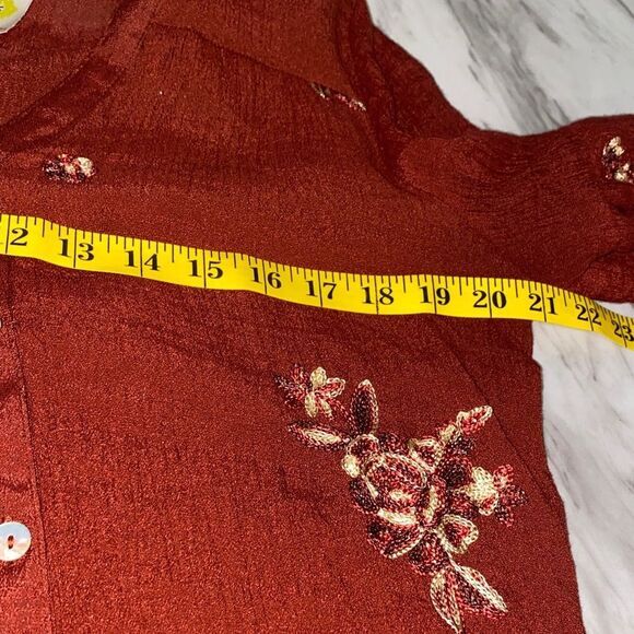 Fig & Flower Anthropologie Rust Embroidered Boho Blouse Size L - Picture 10 of 12